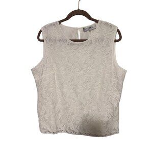 Kasper Tank Top White Lace Overlay Button in Back Lined Womans XL